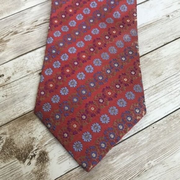 Christian Lacroix Mens Tie Necktie Navy Red Floral 100% Silk Made in Italy - Picture 2 of 8